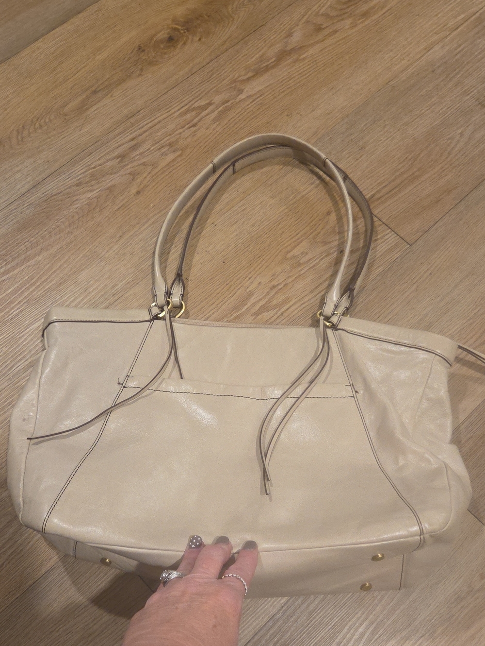 HOBO Cream Leather Shoulder Tote with Dual Straps